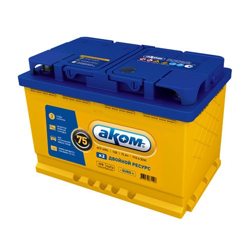 Аккумуляторная батарея AKOM EFB 75 пр L3 277х175х190 750 Аккумуляторная батарея AKOM EFB 75 пр L3 277х175х190 750