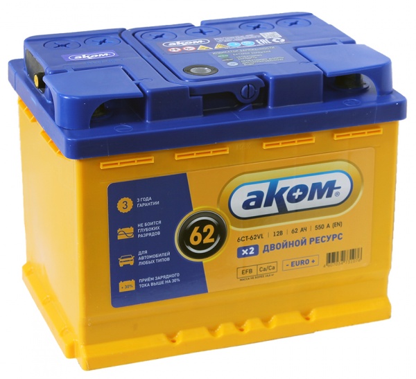 Аккумуляторная батарея AKOM EFB 62 пр L2 242х175х190 620 Аккумуляторная батарея AKOM EFB 62 пр L2 242х175х190 620