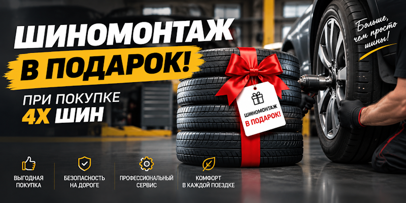 Бесплатный шиномонтаж при покупке комплекта шин